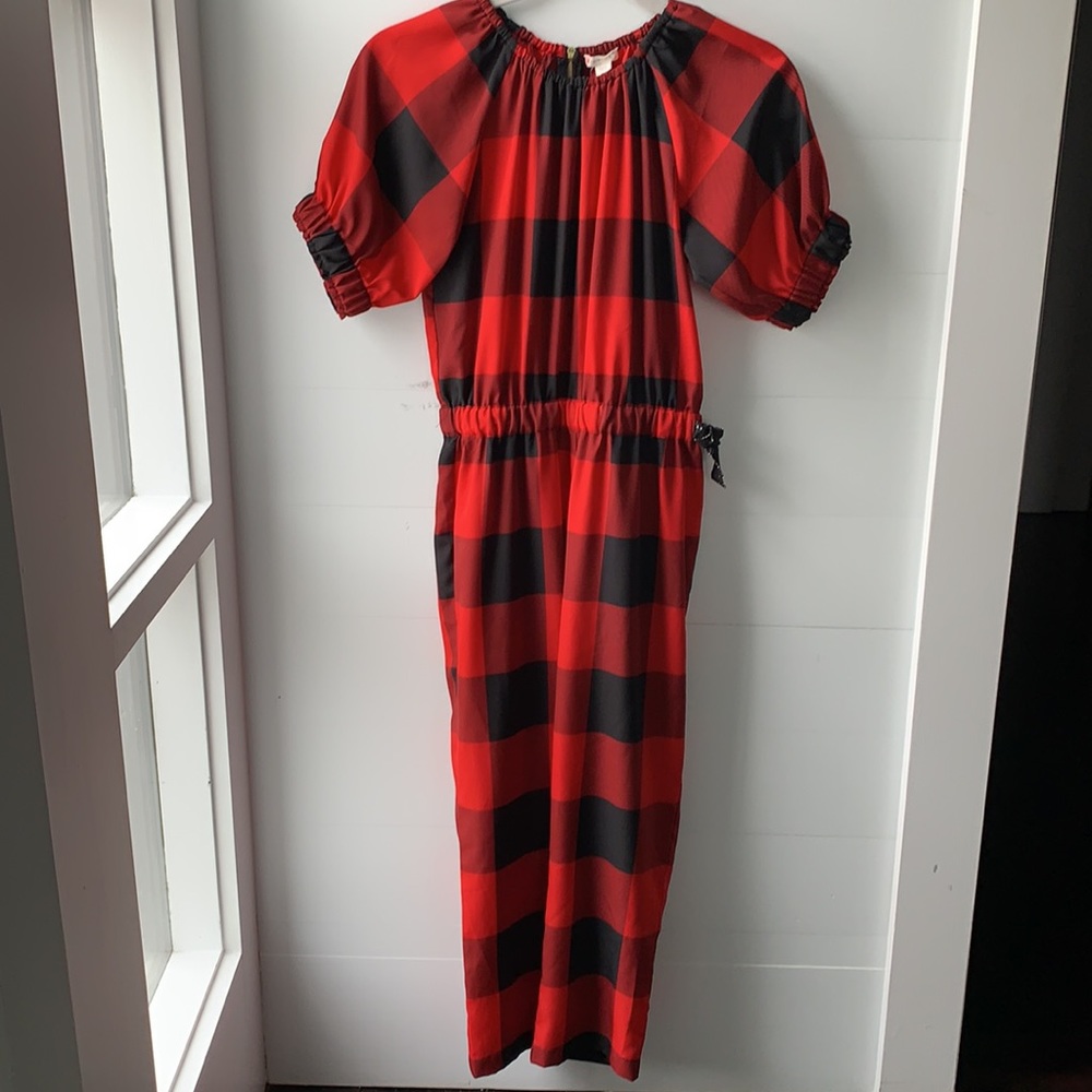 Girls red & black tartan jumpsuit
